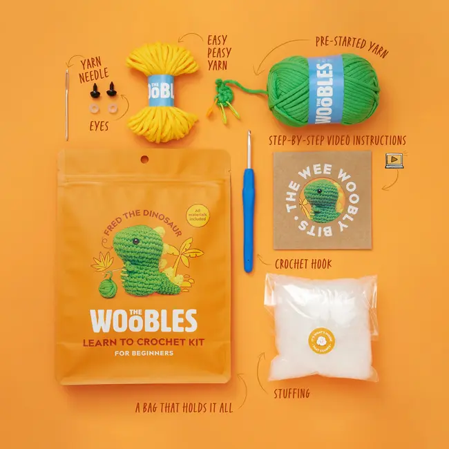 The Woobles Woobles Beginner Crochet Kit - Fred Dinosaur