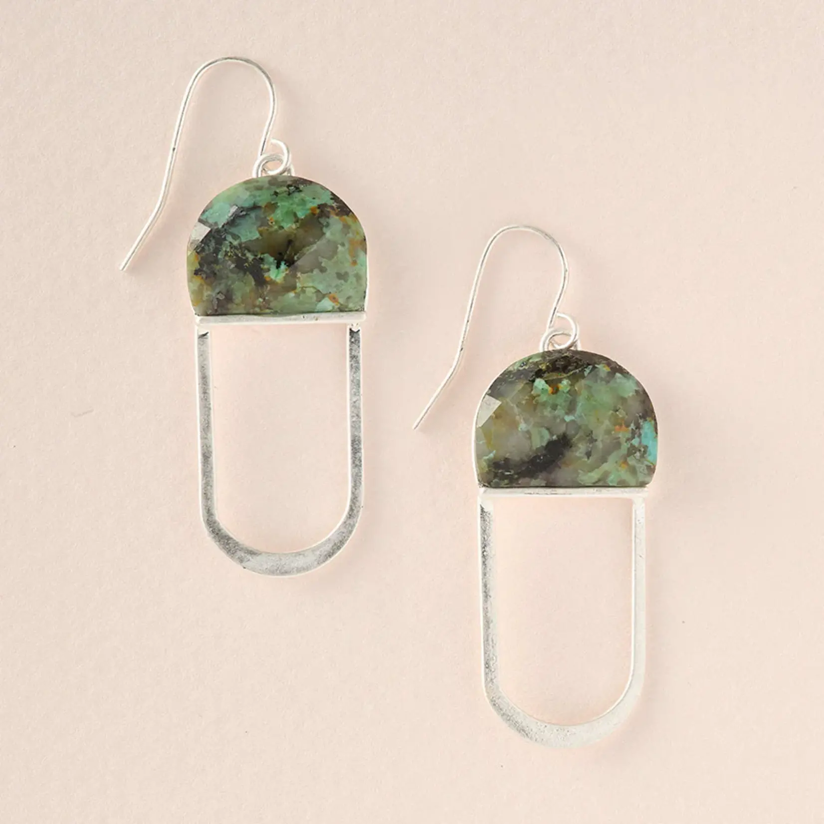Modern Stone Chandelier Earrings - African Turquoise + Silver