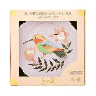 Jewelry Dish & Stud Earring Set - Hummingbird/Lavender