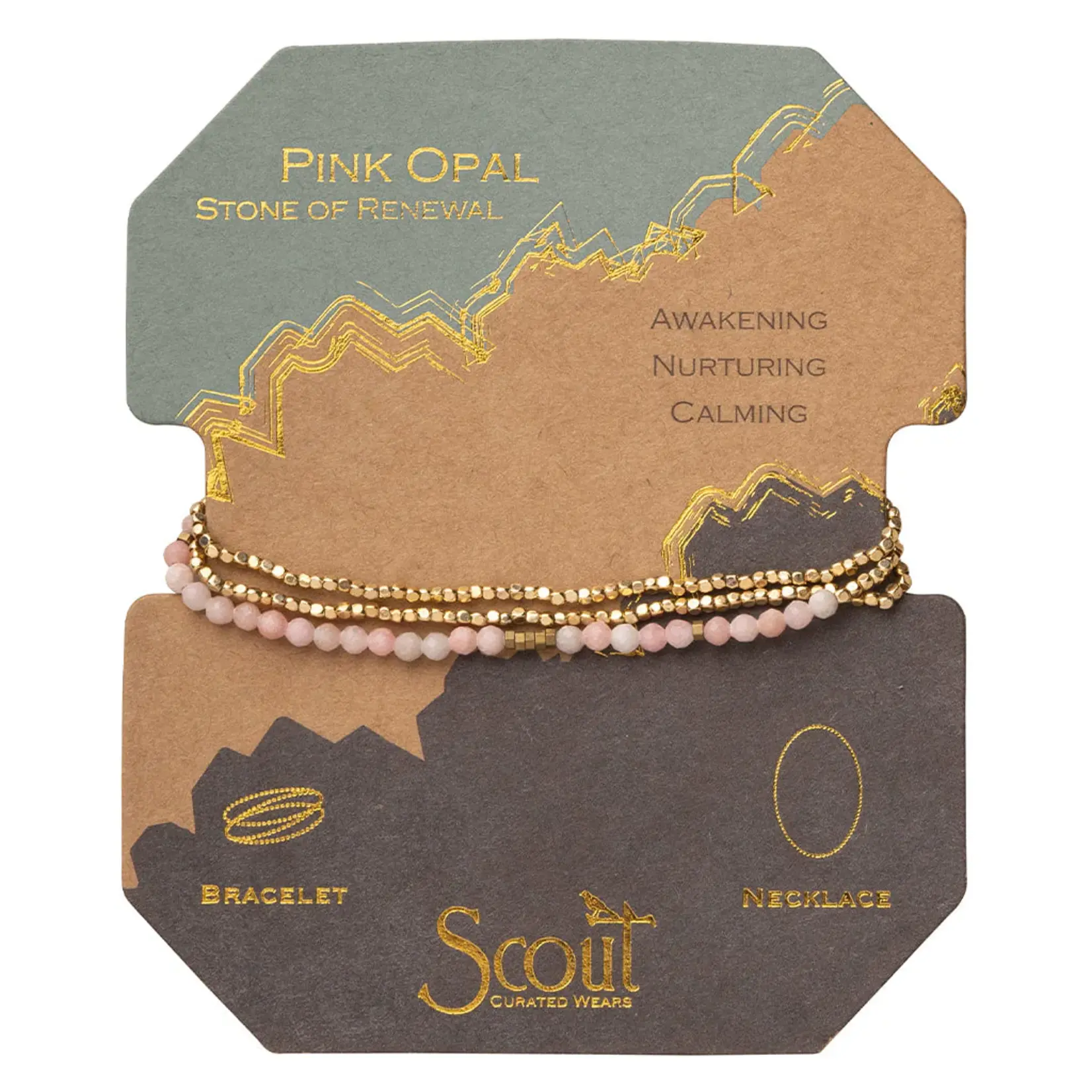 Delicate Bracelet + Necklace Wrap - Pink Opal + Gold