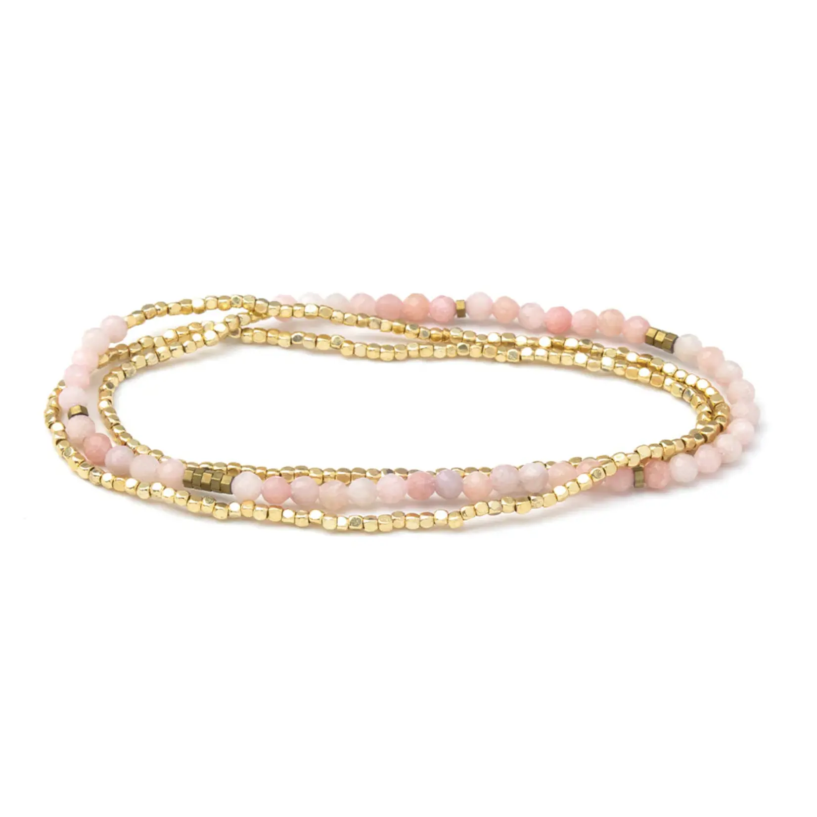 Delicate Bracelet + Necklace Wrap - Pink Opal + Gold
