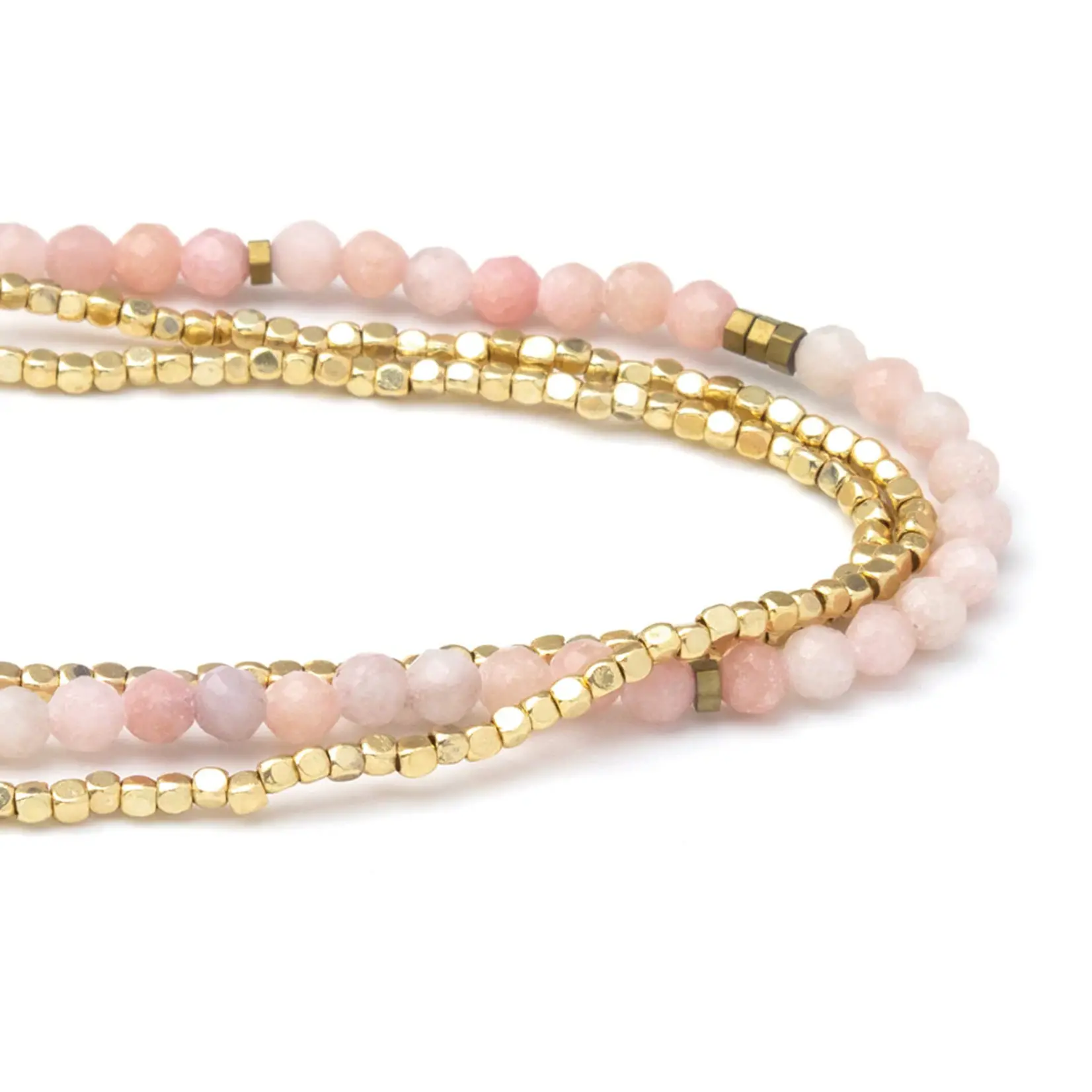 Delicate Bracelet + Necklace Wrap - Pink Opal + Gold