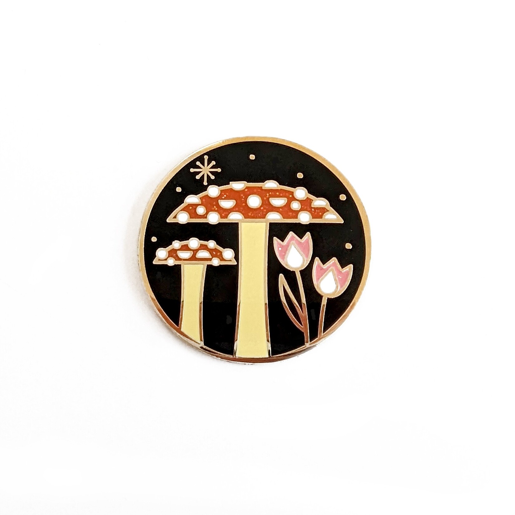 Mushroom + Flowers Enamel Pin