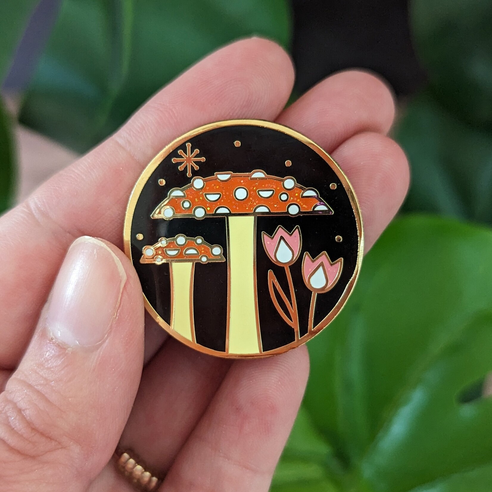 Mushroom + Flowers Enamel Pin