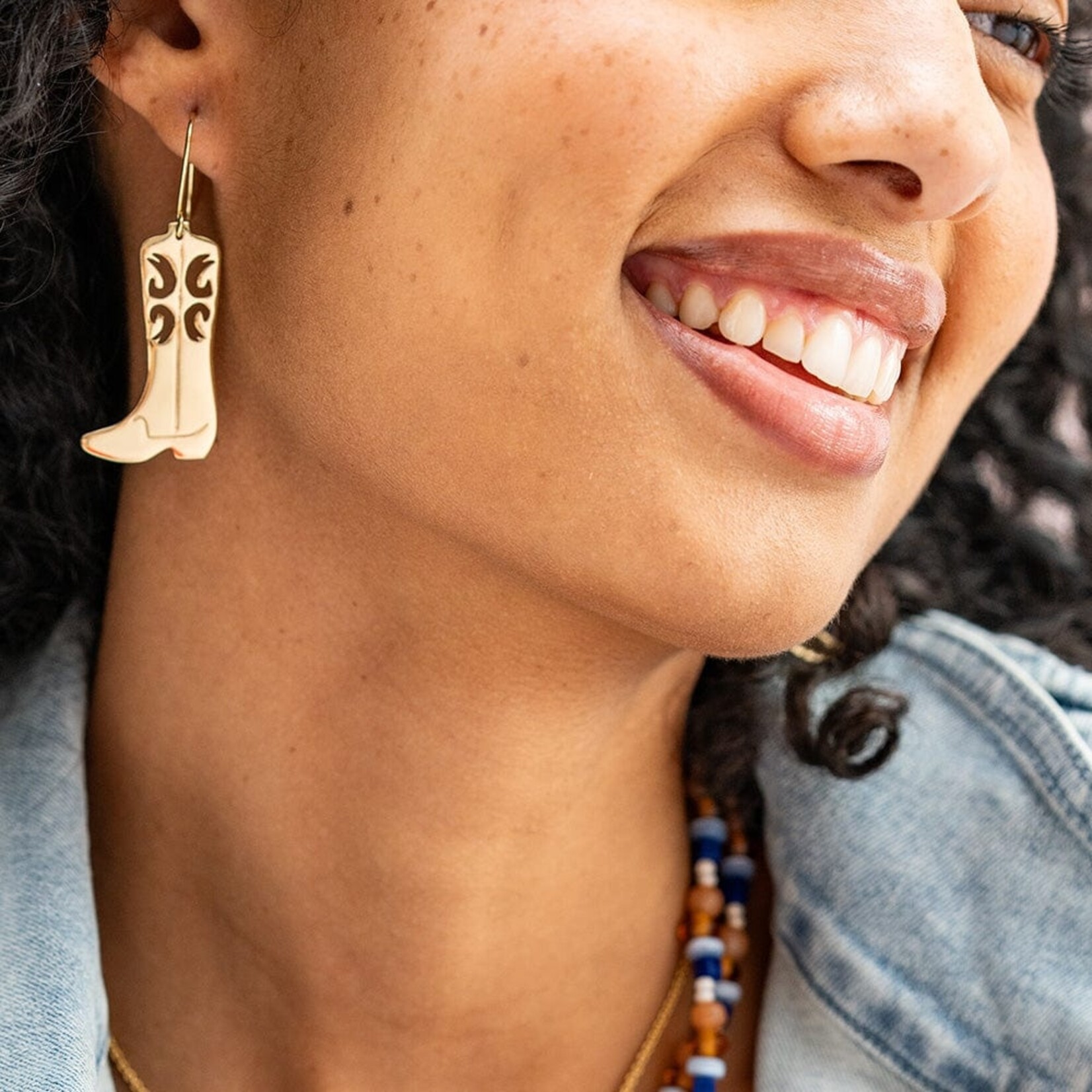 Lacey Boot Dangle Brass Earrings