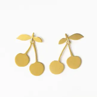 Cheri Cherry Dangle Post Brass Earrings