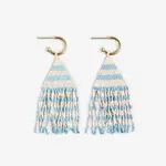 James Gold Hoop Bead Fringe Earrings - Lt Blue