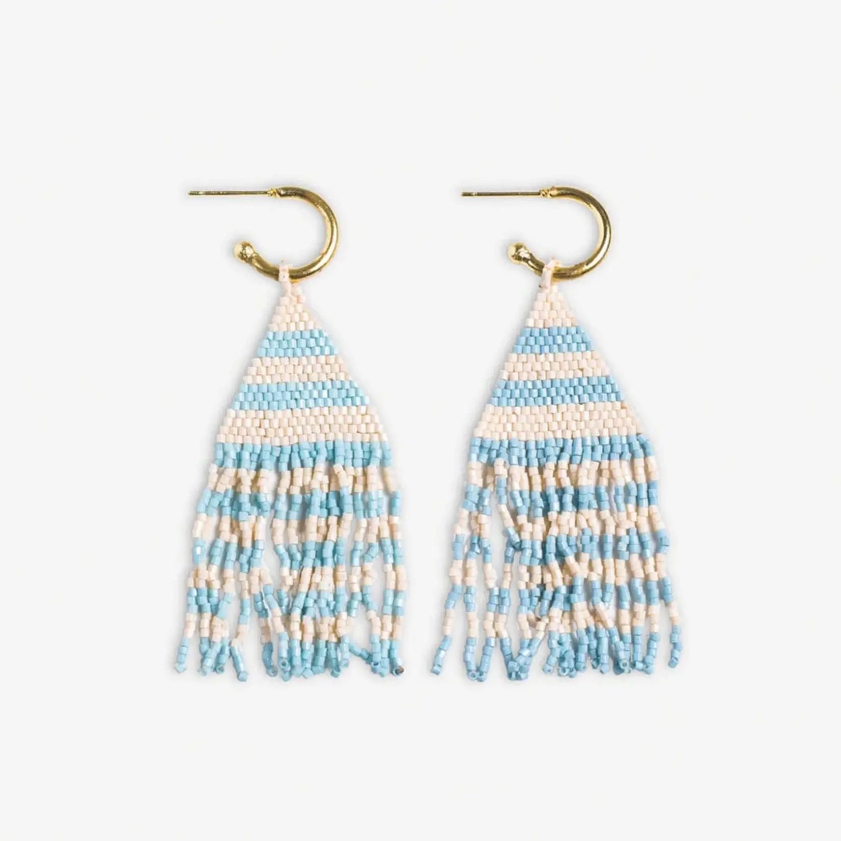 James Gold Hoop Bead Fringe Earrings - Lt Blue