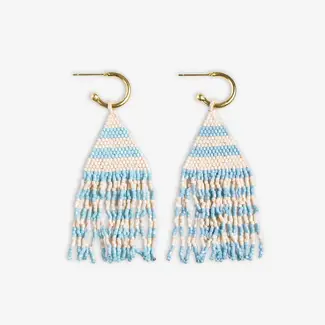James Gold Hoop Bead Fringe Earrings - Lt Blue