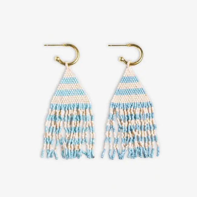 James Gold Hoop Bead Fringe Earrings - Lt Blue