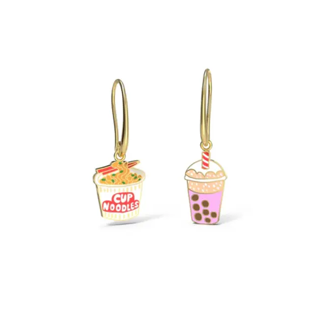 Yellow Owl Hoop Earrings - Cup Noodle & Boba