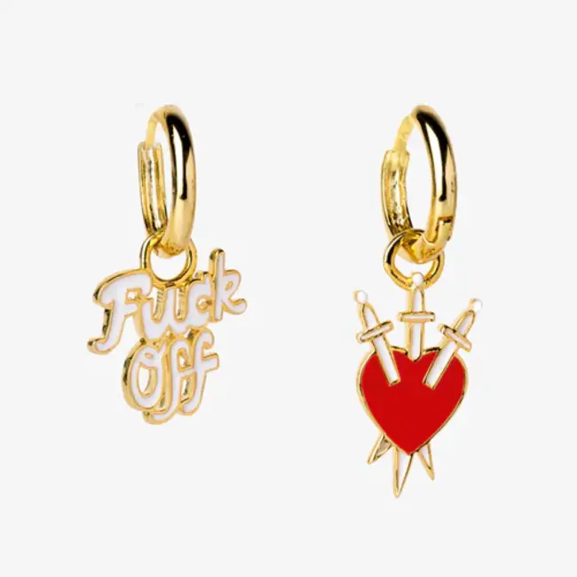 Yellow Owl Hoop Earrings - Fuck Off + Heart