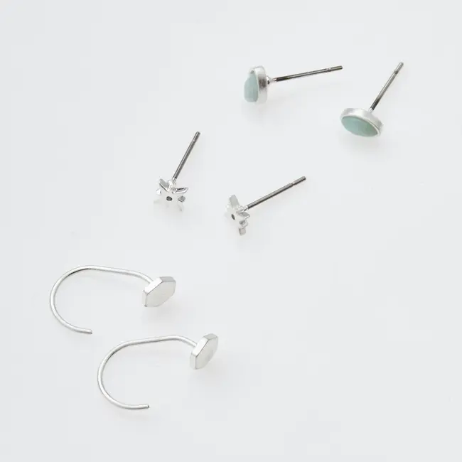 Stud Trio Earrings - Silver Gabby