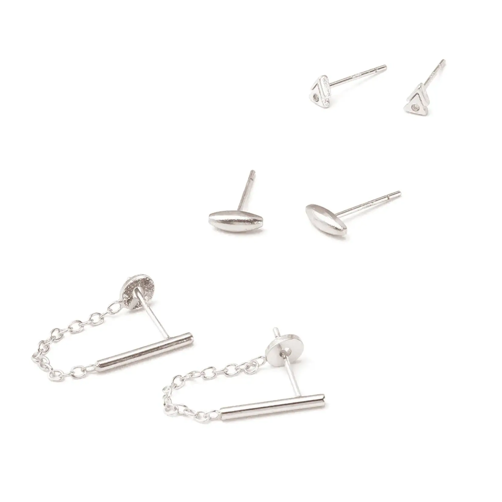 Refined Stud Trio Earrings - Silver Mars