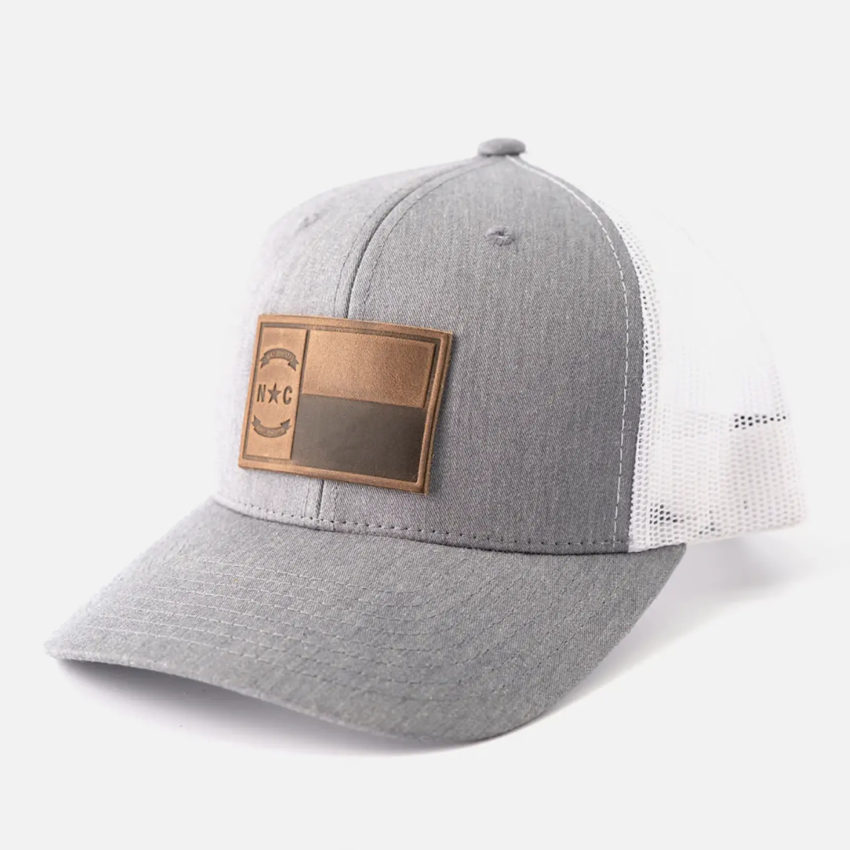 NC Flag Hat Leather Patch - Heather Gray/White