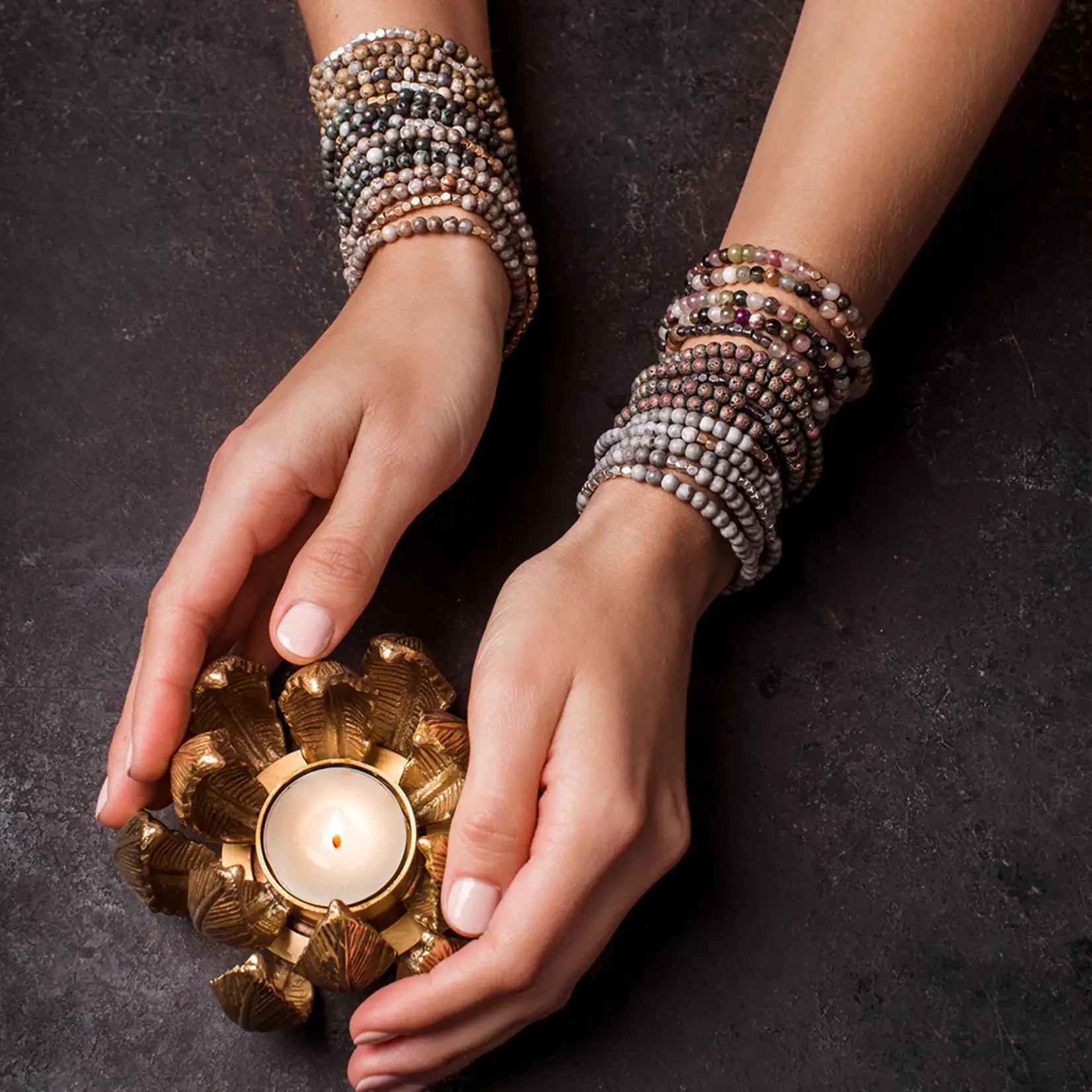 Stone Bracelet + Necklace Wrap - River Stone + Gold