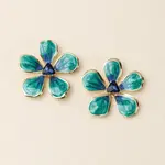Large Enamel Flower Earrings - Sea Green/Gold