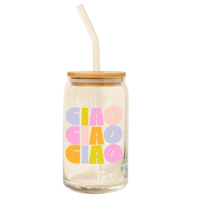 Can Glass w/Lid + Straw - Ciao