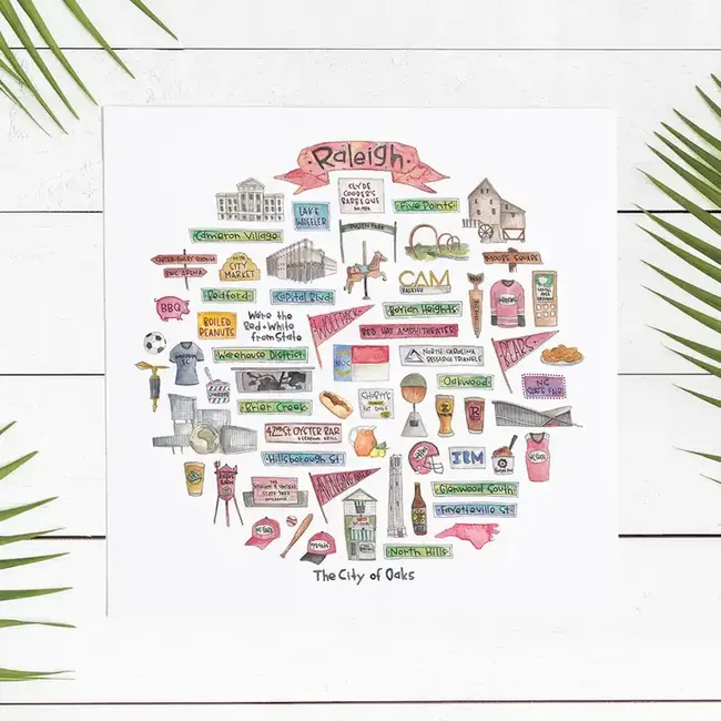 Green Blanky Studio Raleigh Icon Watercolor Print 12 x 12"