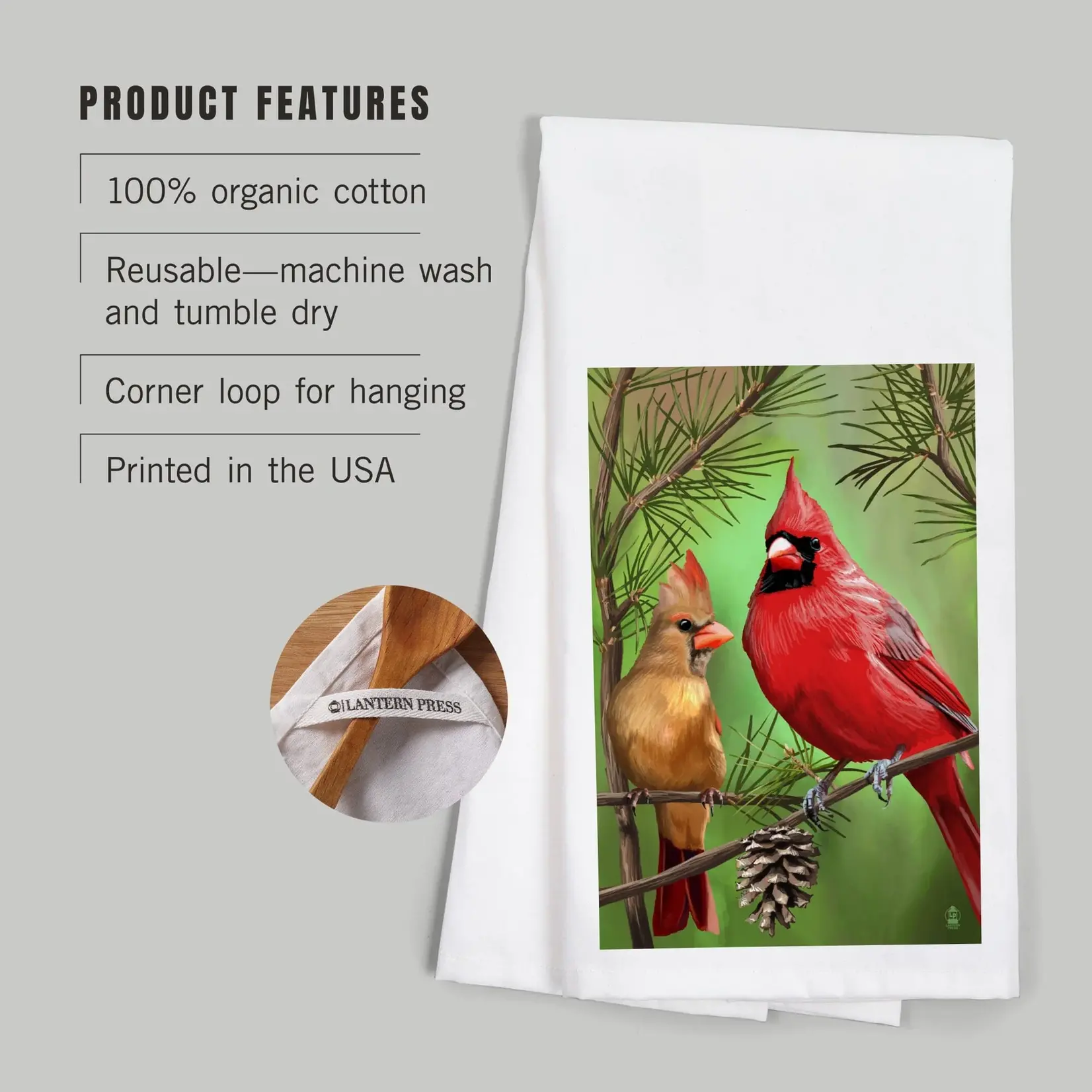 Lantern Press Tea Towel - Cardinals