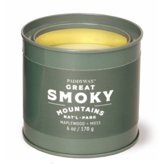 Parks Tin Candle 6oz - Great Smokies Maplewood + Moss