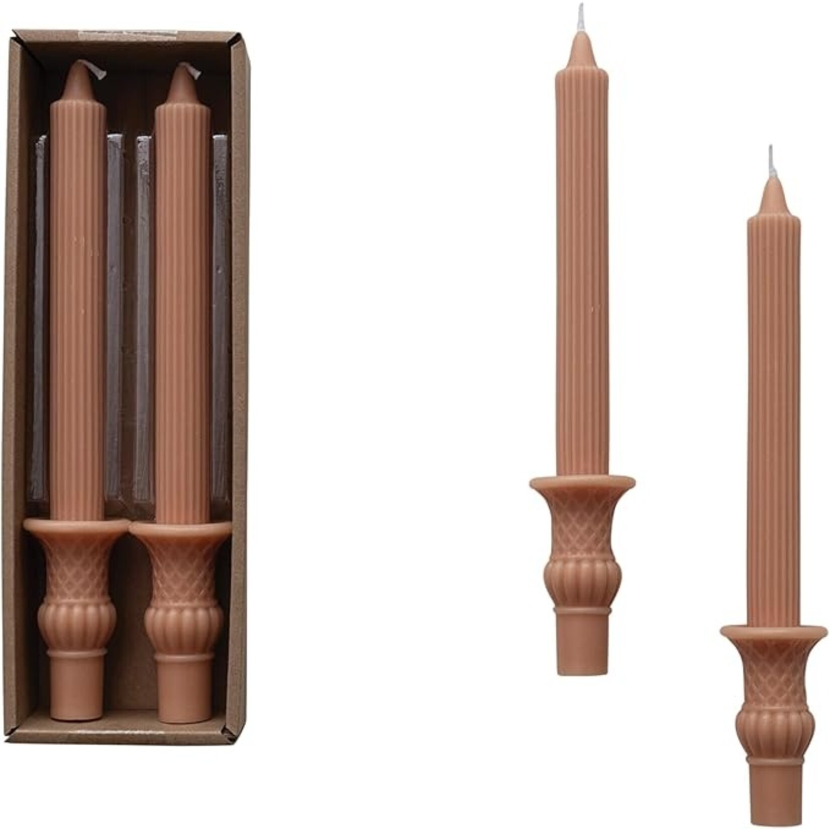 Unscented Pleated Taper Candle Set of 2 - Tan