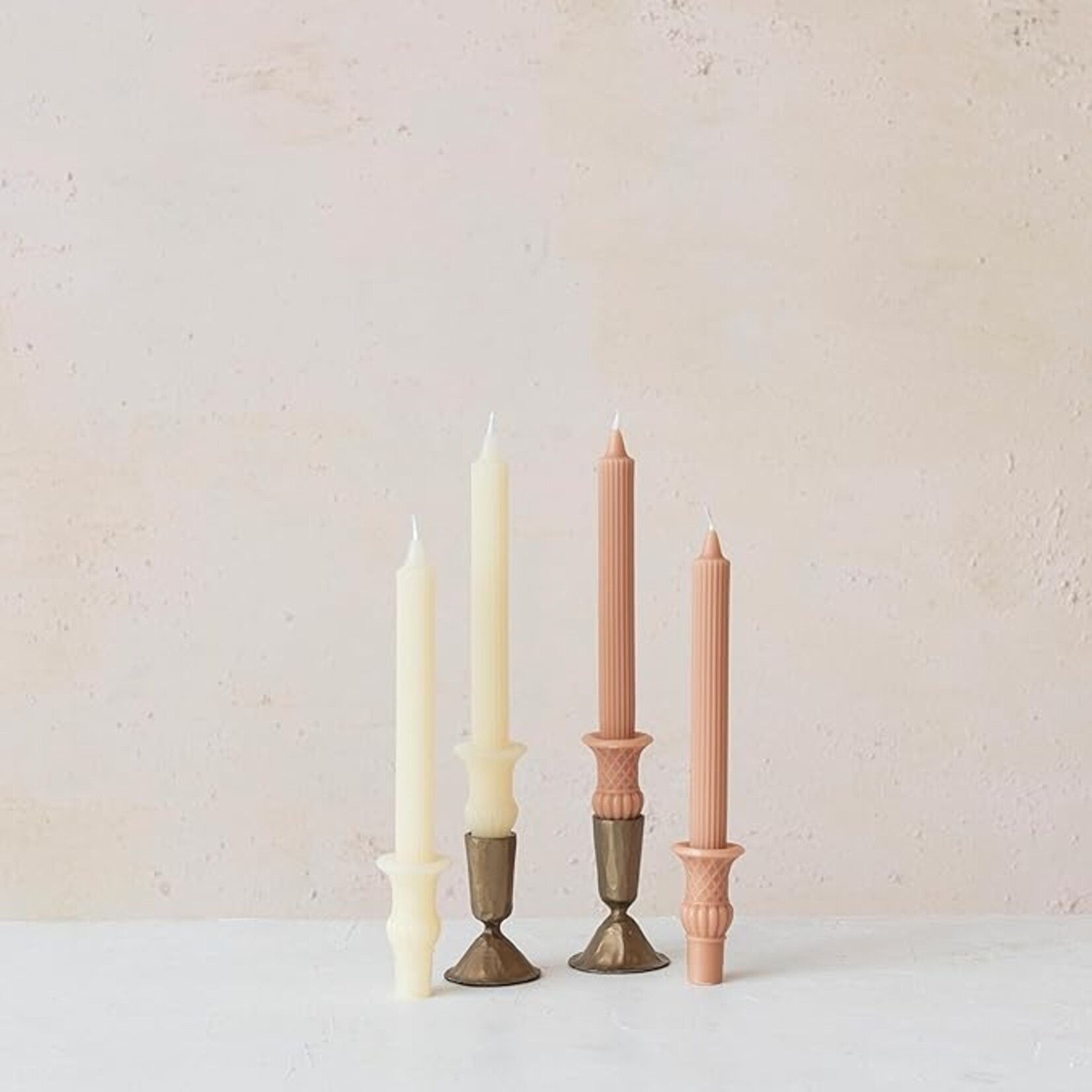 Unscented Pleated Taper Candle Set of 2 - Tan