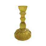 Embossed Recycled Glass Taper Holder - Chartreuse