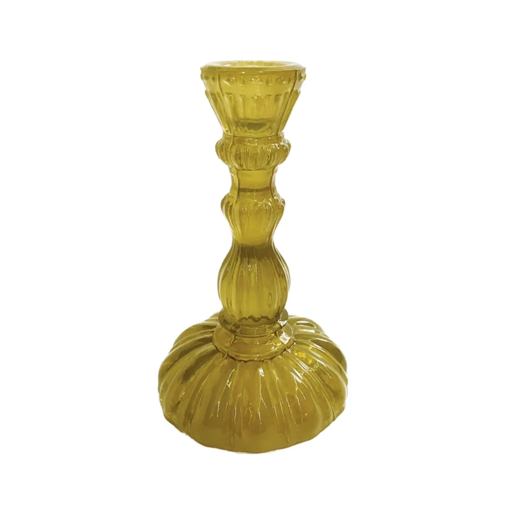 Embossed Recycled Glass Taper Holder - Chartreuse