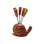 Wood Snail Shaped Holder w/6 Appetizer Picks