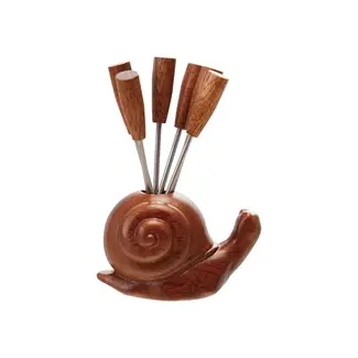 Wood Snail Shaped Holder w/6 Appetizer Picks