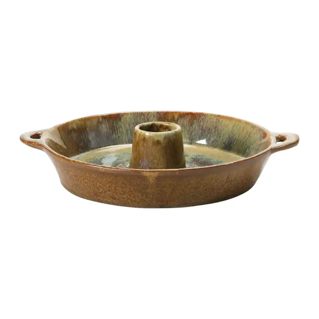 Stoneware Dish w/Toothpick Holder, Glazed