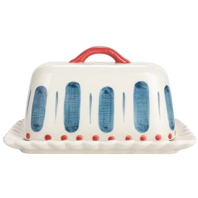 Hand-Painted Stoneware Butter Dish