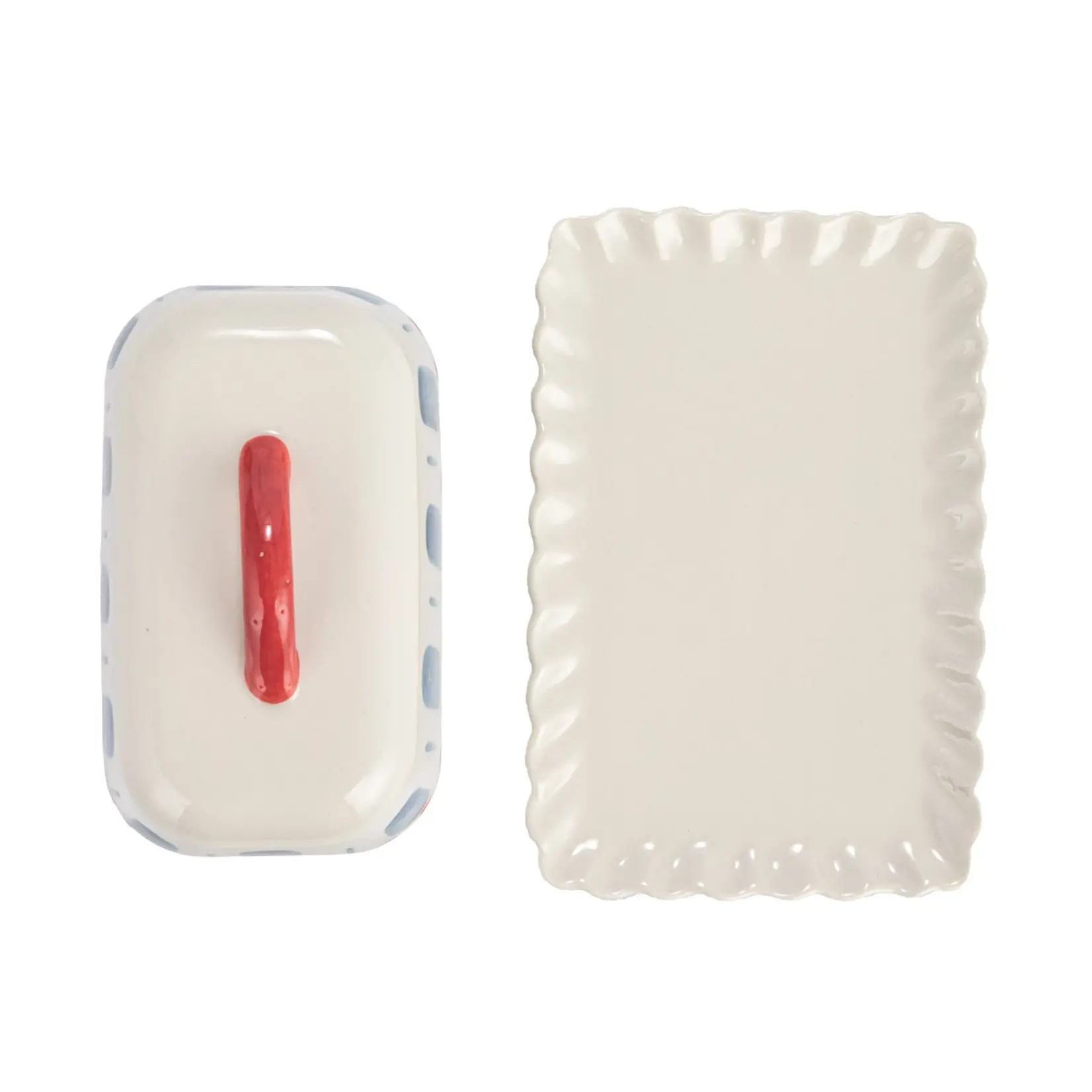 Hand-Painted Stoneware Butter Dish