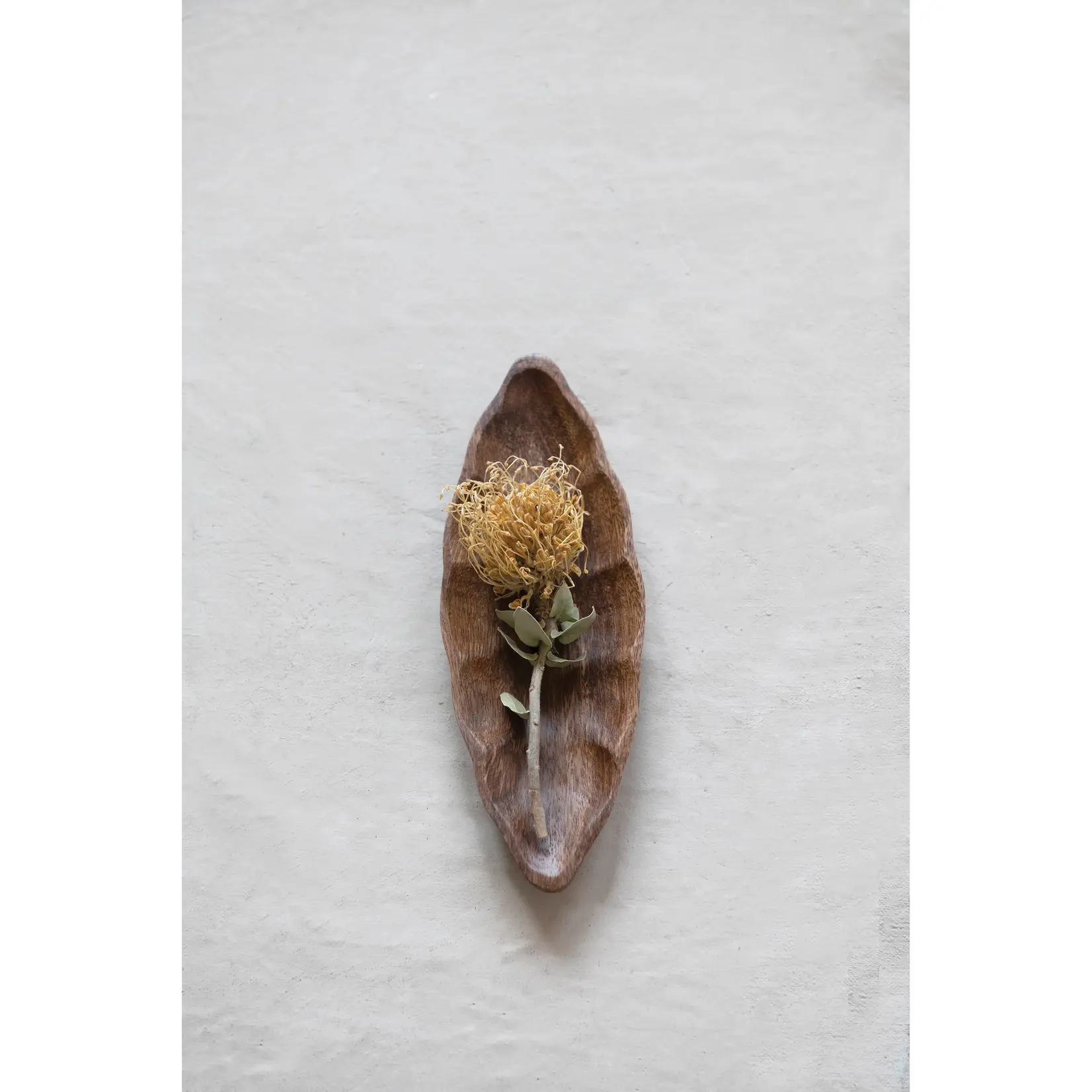Hand Carved Acacia Wood Leaf Dish