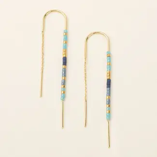Miyuki Thread Earrings - Cobalt Multi + Gold