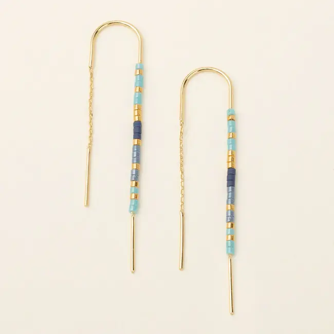 Miyuki Thread Earrings - Cobalt Multi + Gold