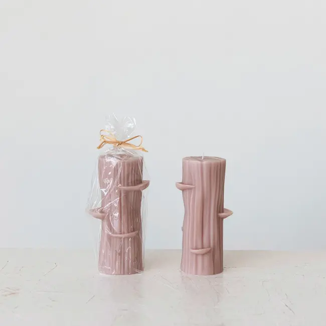Unscented Log Shaped Candle w/Mushrooms