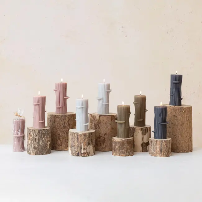 Unscented Log Shaped Candle w/Mushrooms