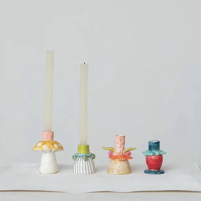 Hand Painted Stoneware Strawberry Taper Holder