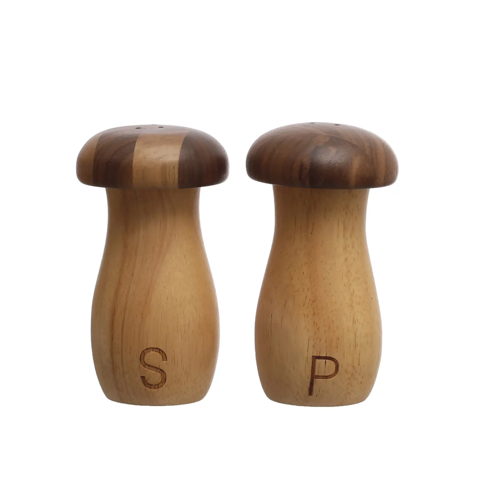 Rubberwood Mushroom Salt & Pepper Shaker Set