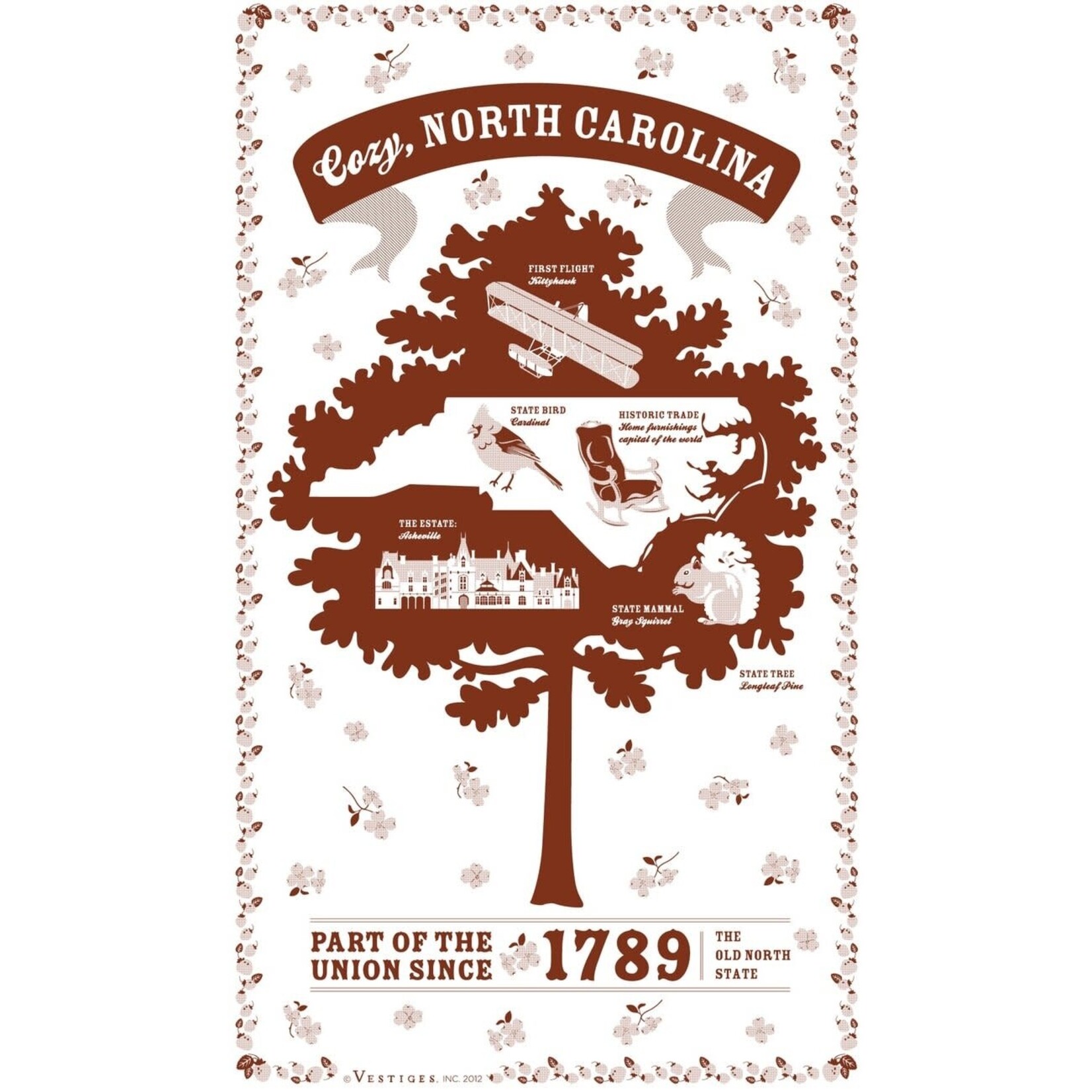 Vestiges Tea Towel - NC (Brown Tree)