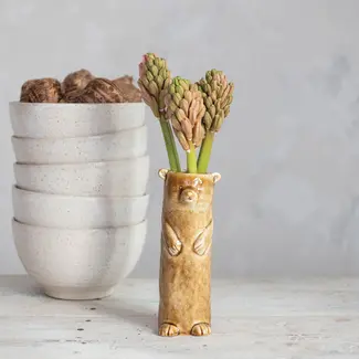 Stoneware Bear Vase w/Crackle Glaze
