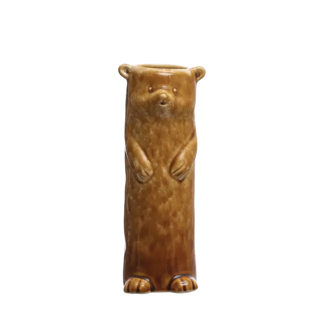 Stoneware Bear Vase w/Crackle Glaze
