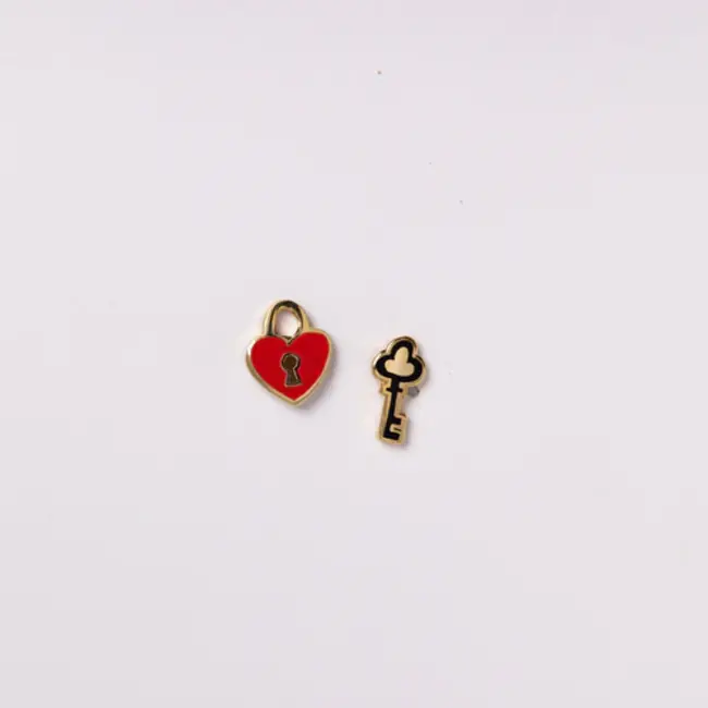 Yellow Owl Post Earrings - Heart Lock & Key