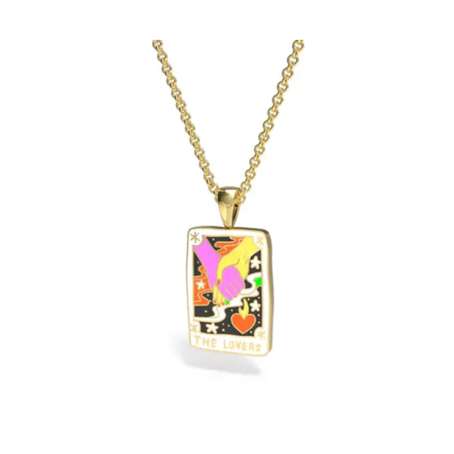 Yellow Owl Pendant Necklace - Tarot Lovers