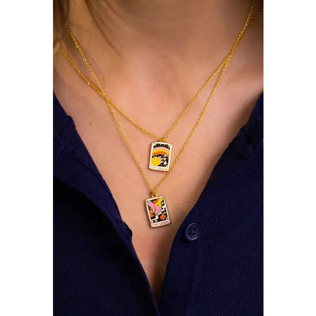 Yellow Owl Pendant Necklace - Tarot Lovers