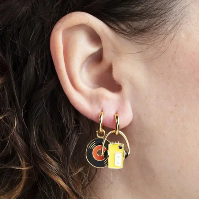 Yellow Owl Hoop Earrings - Walkman & 7"