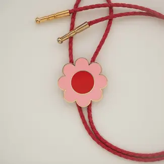 Bolo Tie Big Daisy - Pink Red