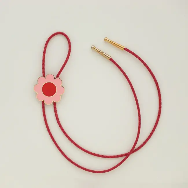 Bolo Tie Big Daisy - Pink Red